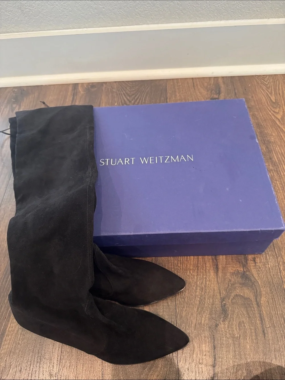 Stuart Weitzman Black Suede Over-the-Knee Heeled Boots
